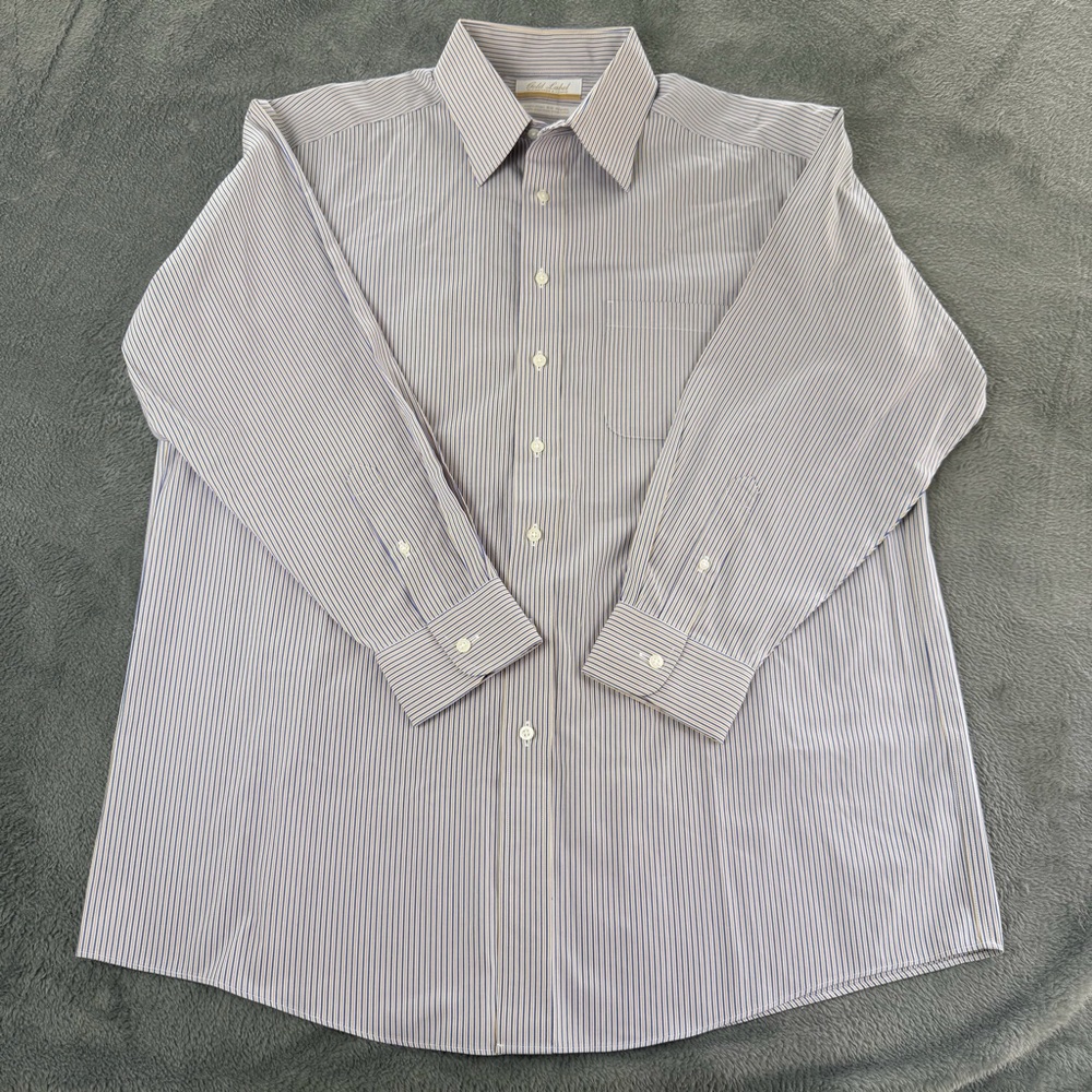 Roundtree & Yorke Gold Label White and Blue Striped Dress Shirt